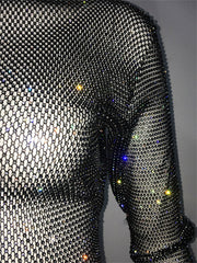 Pydshop Evening Club Party Sparkly Tops For Women Diamonds Cropped Top Outfits Y2k Accessories Hollow Out Glitter Fishnet TopsChristmas Gifts