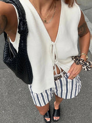Pydshop Casual Lace Up Vest Top For Women V Neck Sleeveless Knitted Top Slim Fit Cut Out Autumn New Fashion Female Cardigan Vest