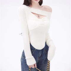 Pydshop 2024 Spring Elegant Pullover Women Casual Solid Korean Style Long Sleeve Knitted Sweater Sweet Soft Sweater Female Y2K Crop Tops