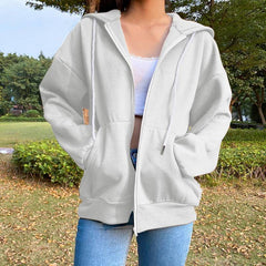 Pydshop Winter Sweatshirt Hoodie Oversize Fleece Hooded Cardigan Black White Women Clothes Solid Zip Up Hoodies Tops Long Sleeves
