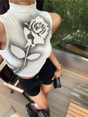 Pydshop Gothic Rose Print Tank Top Aesthetic Y2K Crop Top Sleeveless Vest Harajuku Streetwear Black Summer Tops Women Slim Clothes