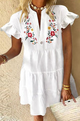 Fashion Sweet Print Patchwork V Neck Princess Dresses