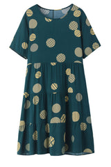 Fashion Casual Print Split Joint O Neck Princess Plus Size Dresses