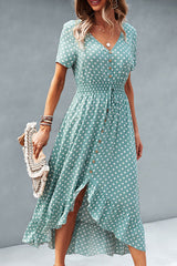 Fashion Street Polka Dot Patchwork V Neck Irregular Dresses