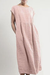 Fashion Vintage Solid Patchwork O Neck A Line Dresses(6 Colors)