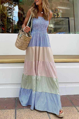 Casual Striped Patchwork Contrast Spaghetti Strap A Line Dresses