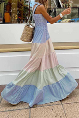 Casual Striped Patchwork Contrast Spaghetti Strap A Line Dresses