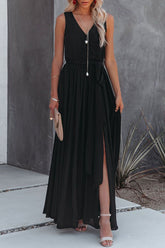 Fashion Street Solid Patchwork Slit V Neck Irregular Dresses