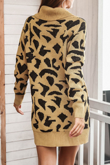 Casual Print Contrast Turtleneck Dresses Sweater