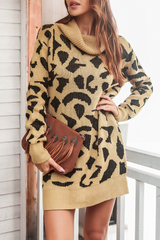 Casual Print Contrast Turtleneck Dresses Sweater
