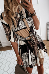 Casual Elegant Print Leopard Frenulum Buckle Dresses