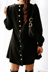 Casual Solid Patchwork Buckle O Neck Dresses