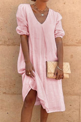 Casual Solid V Neck Princess Dresses(6 Colors)