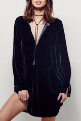 Casual Solid Patchwork Pocket Turndown Collar Shirt Dress Dresses(3 Colors)