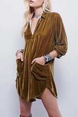 Casual Solid Patchwork Pocket Turndown Collar Shirt Dress Dresses(3 Colors)