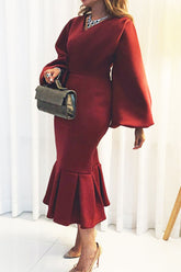 Elegant Solid Patchwork V Neck Evening Dress Dresses(4 Colors))