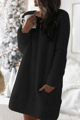 Casual Solid Patchwork Pocket O Neck A Line Dresses