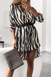 Fashion Print Turndown Collar Straight Dresses(6 Colors)