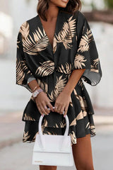 Casual Print Patchwork V Neck Dresses(5 Colors)