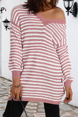 Plaid Striped Patchwork V Neck Long Sleeve Dresses