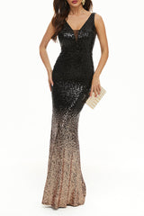 Sexy Formal Gradual Change Sequins V Neck Trumpet Mermaid Dresses