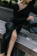 Casual Celebrities Solid Zipper Oblique Collar Wrapped Skirt Dresses