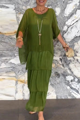 Elegant Solid Flounce O Neck A Line Dresses