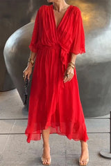 Elegant Solid Bandage V Neck Irregular Dresses