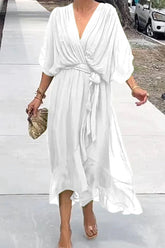 Elegant Solid Bandage V Neck Irregular Dresses