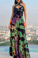 Sexy Tie Dye Print Cross Straps Contrast V Neck Sleeveless Dresses(A variety of binding methodsï¼?3 Colors)