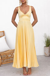 Sexy Pleated V Neck Sleeveless Dresses