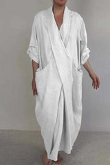 Casual Pocket Slit V Neck Long Dresses(7 Colors)