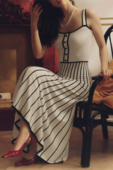 Sexy Stripe Weave Contrast Square Neck Sling Dresses