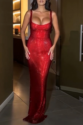 Sexy Sequined U Neck Evening Dresses