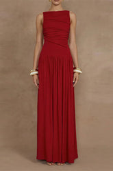 Casual Ruched O Neck Long Dresses