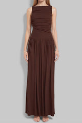 Casual Ruched O Neck Long Dresses