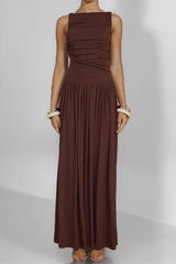 Casual Ruched O Neck Long Dresses