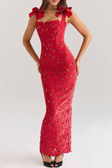 Sexy Solid Color Hollow Out Bow Decor Square Neck One Step Skirt Dresses