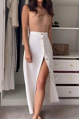 Casual Solid Color Buckle Halter Sleeveless Two Pieces
