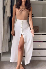 Casual Solid Color Buckle Halter Sleeveless Two Pieces