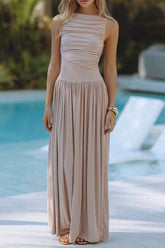 Casual Ruched O Neck Sleeveless Dresses(3 Colors)