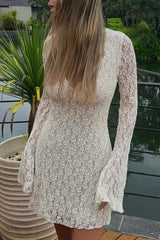 Sexy Lace Buttons Mandarin Collar Lace Dress Dresses