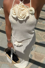 Sexy Lace Up Flower Shape Halter Sleeveless Two Pieces