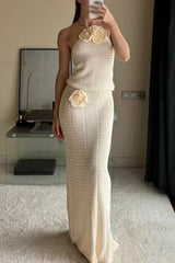 Sexy Hook Flower Patchwork Halter Sleeveless Two Pieces