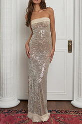 Sexy Sequins Slit Sequined Strapless Long Dresses(3 Colors)