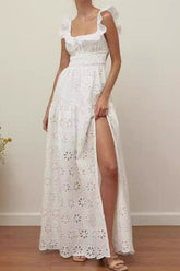 Sexy Lace Lace Up Backless Slit U Neck Sleeveless Dresses