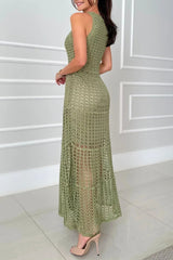 Sexy Hollow Out O Neck Sleeveless Dresses(3 Colors)