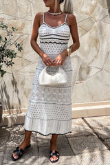 Sexy Stripe Hollow Out Weave V Neck Sling Dresses