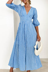 Elegant Buttons Patchwork V Neck A Line Dresses(3 Colors)