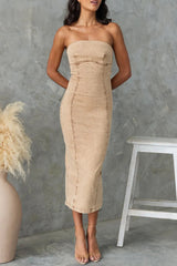 Sexy Solid Color Slit Zipper Strapless Sleeveless Skinny Denim Dresses